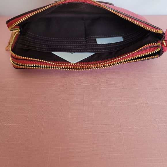 COACH Dempsey Double Zip Wristlet with Patch - Fuchsia color 🎈$98. ⭐ - Picture 13 of 16